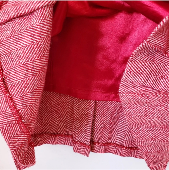 ANTHRO Tulle Wool Blend Herrinbone Weave Pleated Hem Pencil Skirt in Red Sz L - Picture 4 of 6